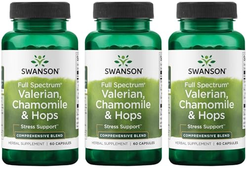 Swanson Valerian, Chamomile & Hops - Full Spectrum Herbal Supplement Promoting Relaxation & Comfort - Natural Formula Supporting Mind & Body Wellness - (60 Capsules) (3 Pack)