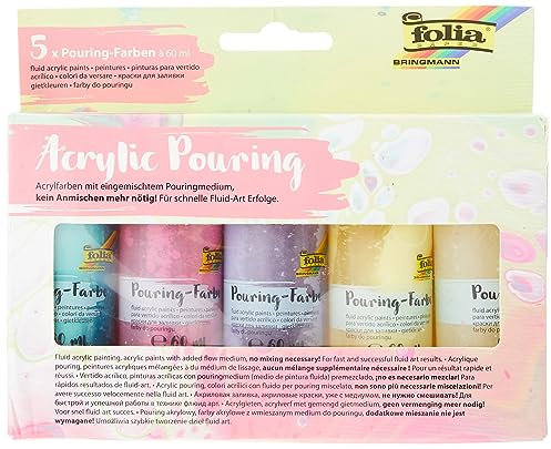 folia 35129 - Pouring Farben Set II Pastell, bestehend aus 5 pastellartigen Pouring Farben á 60 ml, mit eingemischtem Pouringmedium