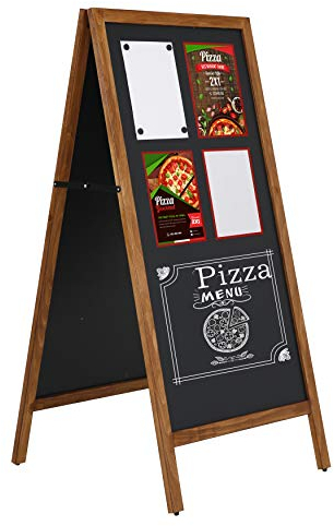 DISPLAY SALES Kundenstopper Holz 670 x 1270 mm wetterfest | magnetische Kreidetafel | Aufsteller aus dunklem Buchenholz | Magnettafel Plakatständer in XXL