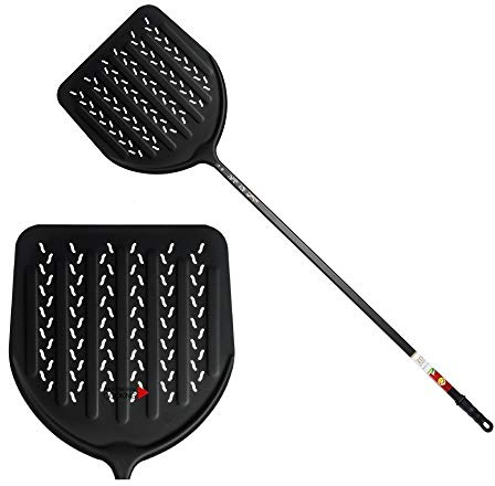 Lilly Codroipo Pala pizza professionale in lega alluminio nera con testa forata modello 3d (cm.36/ h.135)