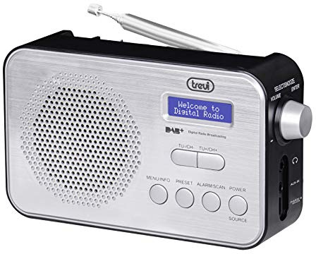 Trevi DAB 7F92 R Radio Portatile Digitale, Display Dot Matrix ad Alta Leggibilità, Orologio con 2 Sveglie Programmabili, Batteria Ricaricabile al Litio, Nero