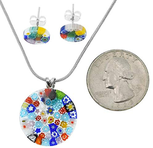 Glass Of Venice Murano Glas Millefiori Halskette und Ohrringe Set - Runde Mehrfarbig