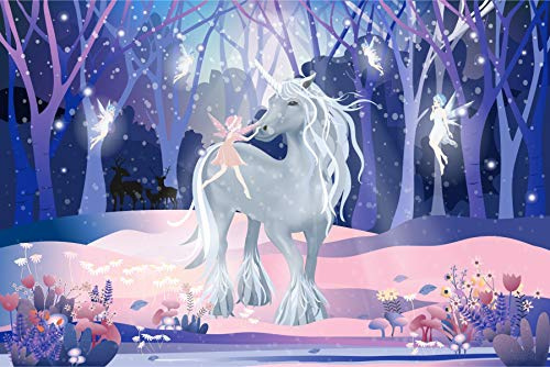 Muralo Vlies Fototapete 405 x 270 Märchen Einhorn Wald Tapete Zauber Fee Fabel Phantasie Kinderzimmer Kinderstube Wandbilder XXL Wand Br. 405 cm x Hö. 270 cm
