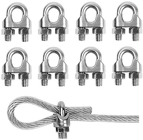 TERF® 8 Pcs Wire Rope Clip Clamps M8 for Ø 8mm (5/16) Galvanized Steel U Bolt Saddle Fastener for Rigging and Tension Cable Garden Tension Wire