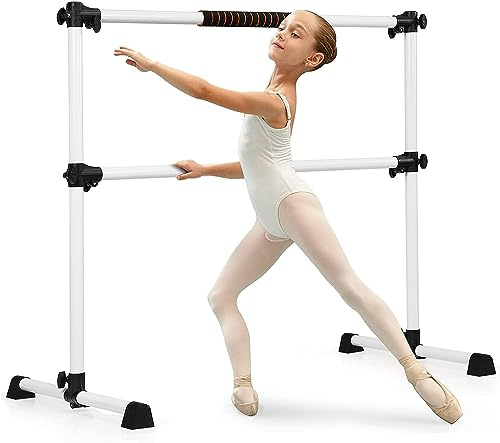 GYMAX Barra de Ballet Independiente Móvil Altura Regulable Barra de Estiramiento Desmontable Barra de Ballet de Hierro Carga hasta 100 kg (Plateado)