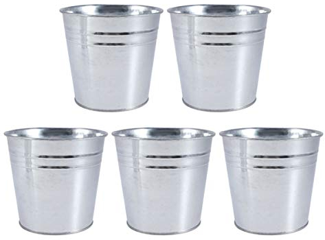 Happyyami Seau à Fleurs Vintage en Fer, Lot de 5, sans Drainage, Argenté