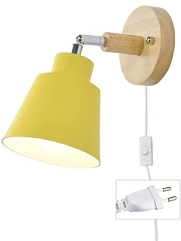 HUA5D Jaune Applique Murale Avec Prise Electrique Et Interrupteur Moderne por Chambre Salon,E27 Applique Murale Vintage Retro Spots Muraux,Lampe De Lecture De Chevet,Rotation À 350 Degrés