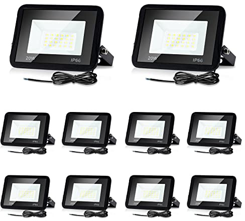 Lospitch Lospitc 10PCS 20W LED Strahler Außen,IP66 Strahler, 1700LM Superhell Außenstrahler, 3000K Kaltweiß Flutlicht, Außenstrahler für Gärten, Innenhöfe, Garage, Sportplatz Deko, Warmweiß