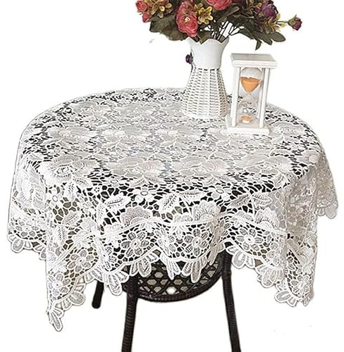 Yulakes Polyester Spitze Stickerei Tisch Tischset ，Spitzen Tischdecke Spitzendeckchen Baumwolle Placemat Blume Matte，Spitzendeckchen Häkeldeckchen Tischdecke (80x80cm)