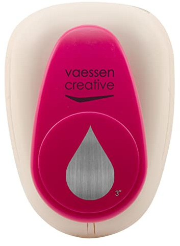 Vaessen Creative 21439-068 Motivstansare Droppe Super Jumbo, 75 x 50 mm, litet motivhålslag i metall och plast, stansade motiv, för pyssel med papper, vit/rosa, Ø 7,5 cm