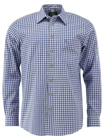 OS Trachten Herren Hemd Langarm Trachtenhemd mit Liegekragen Ukazui, Größe:39/40, Farbe:Mittelblau