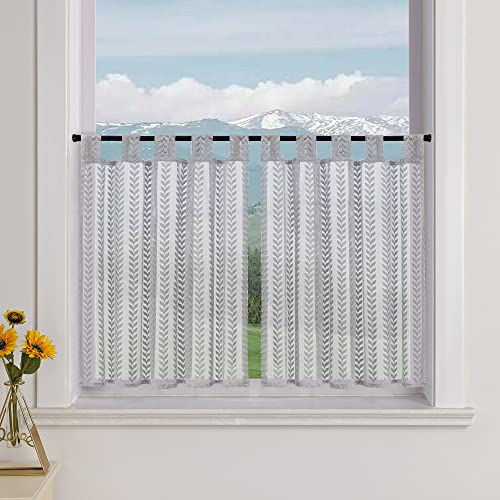 Delien Scheibengardinen 2er Set Landhaus Bistrogardine mit Strickmuster »Weidenzweig« Küchengardinen Modern Dekoschals Kurz Fenstergardinen mit Schlaufen BxH 110x90cm,Grau