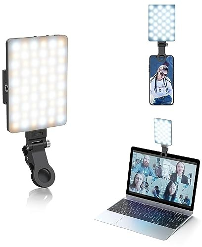 LED Phone Selfie Light with Front & Back Clip - Phones/Laptop/Tablet use, High Power 2000mAh Rechargable Battery, 3 light modes, 10 brightness levels