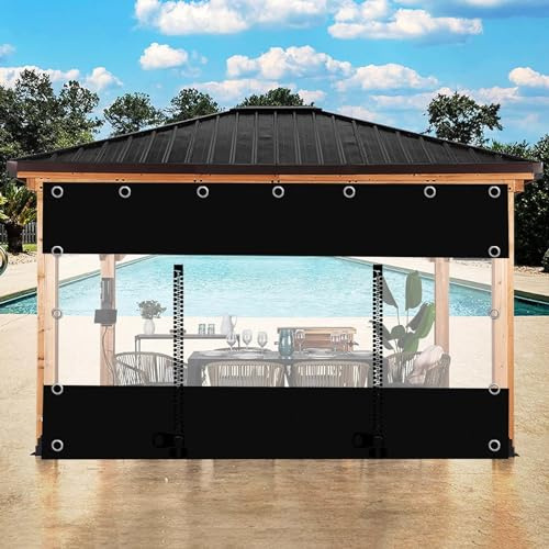 Paneles Laterales De Lona Transparente Con Puertas De Cremallera,Cortinas De Lona Transparente Impermeable Exterior,Cortinas De Lluvia De Partición,Para Pérgola Gazebo Patio,W×H-3.8×2.2m(12.5*7.2ft)
