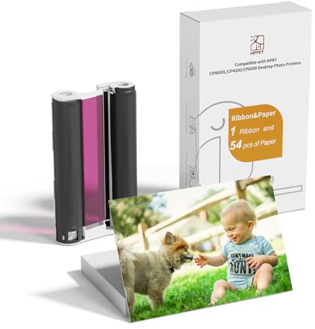 HPRT Photo Paper 54 Pieces with 1 Cartridge, Suitable for CP4000L/CP4100/CP6000 Photo Printer Accessories (54)