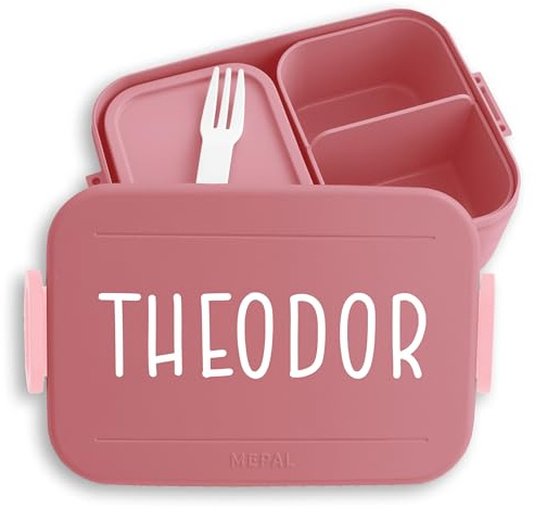 Kinder Bento Box Midi Lunchbox für Mepal Bentobox - Wunschtext - Mit Namen | Wunschname | Personalisiert Namen - 900 ml - Rosa - brotbox teenager mädchen individualisierbar brotdose brotzeitbox