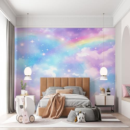 Vlies Fototapete Kinderzimmer B200 x H140 cm, Galaxie Verträumte Regenbogenwolken Fototapeten Tapeten für Kindertapete - Bunt Vliestapete Wandtapete Wanddeko Tapete 3D Effekt Schlafzimmer