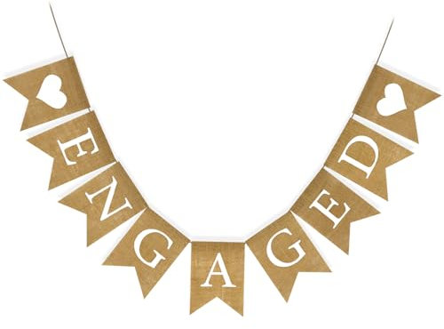 G2PLUS ENGAGED Burlap Bunting Banner - 3M Banners, Hessian Garland Banner with Love Heart for Romantic Occasions