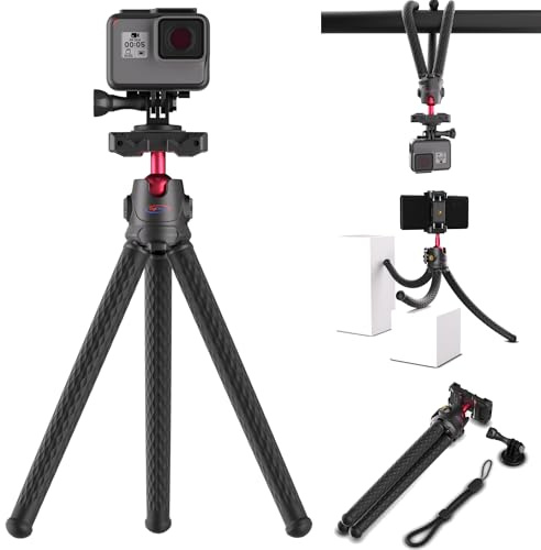 Digicharge 12’’ Flexible Tripod for GoPro Lit Hero, Hero13 13, Max 2 Hero12 12 DJI Osmo Action 5 Pro Bendable Action Cam/Cell Phone/Camera Tripod 360° Rotation Gorilla Mount Vlogging Stand