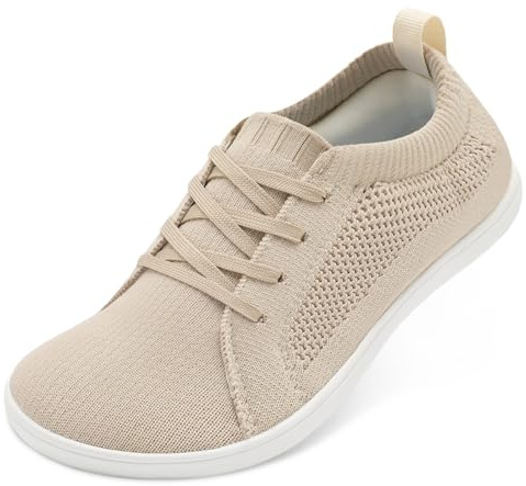 JOINFREE Women's Barefoot Walking Shoes Wide Toe Box Zero Drop Minimalist Sneakers Non Slip Breathable Comfortable Lightweight Walking Shoes Khaki Size 8