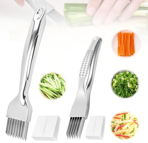 2 Pcs Shred Silk The Knife,Green Onion Slicer Cutter Shredder,Blooming Onion Cutter Kit,Slicer Thin for Vegetables Garlic,Household Multifunctional Food Gadget