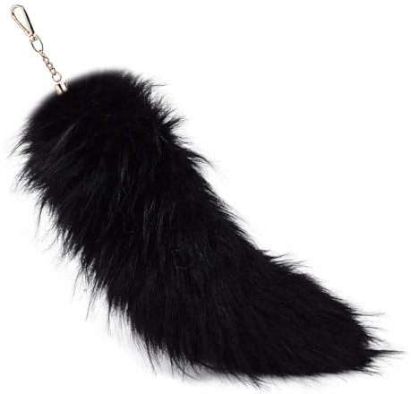 Xchon Schlüsselanhänger mit Fuchsschwanz, vielseitig einsetzbar, für Auto, Anhänger oder Geldbörse, in verschiedenen Farben, stilvolle Outfits, Schwarz