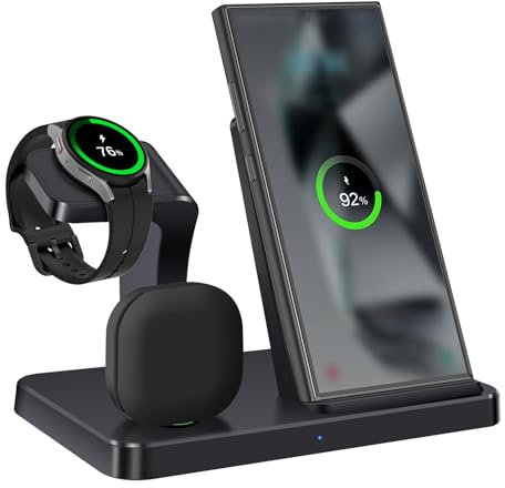 FDGAO Chargeur sans Fil 3 en 1 Chargeur à Induction Station de Charge Rapide 15W pour Samsung Galaxy S25/S24/S23/S22/S21/S20/S10,Note20/10, Galaxy Buds Pro/Live, Galaxy Watch 7/6/5 Pro/5/4/3/Active 2