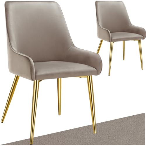 tectake® 2er Set Samt Stuhl, Esszimmerstühle, ergonomischer Sessel Stuhl, Möbel für Wohnzimmer, Armlehnstuhl für Esstisch, als Küchenstuhl, Essstühle skandinavisch, Schalenstuhl modern - Taupe