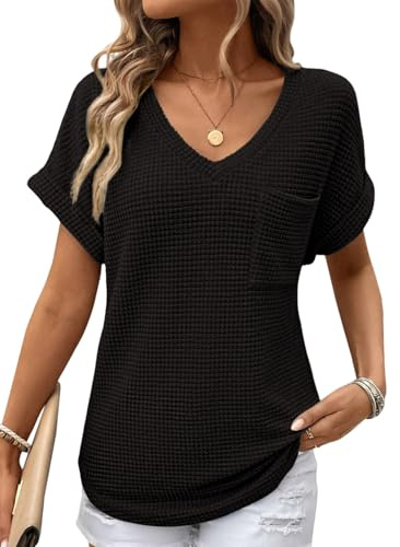 Dokotoo Oversized Tshirts for Women Womens Tops Ladies Waffle Knit Shirts