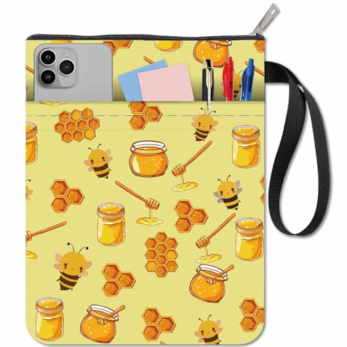 craspire Buchhülle Mit Bienenmotiv Gelber Buchumschlag Aus Stoff Waschbar Tierbienen Honigbücher Notizbuch Taschenbuch Schutzhülle Mit Reißverschluss Und Zusätzlicher Ärmeltasche