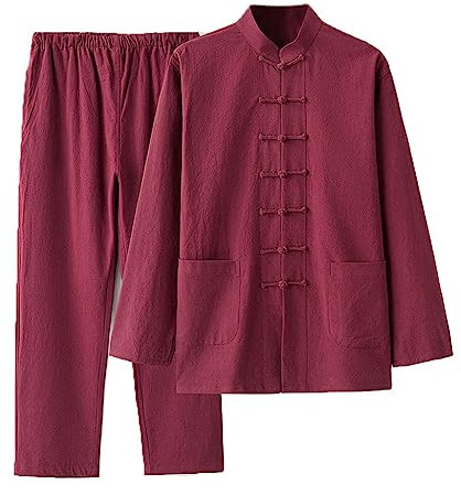 GZKDKZB Tang-Anzug aus Reiner Baumwolle für Herren, traditionelle Kleidung, Kampfsportanzug, Kung-Fu-Uniformen, Tai-Chi-Kleidung, Zen-Meditationsuniform, langärmeliges Hemd und Hose