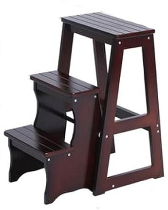 Portable Ladder Folding 3 Tier Step Ladder Counter Stool, Multifunction 3-in-1 Wood Step Stool with Anti-Slip, Wide Pedal, Display Ladder and Storage Shelf for Library, Home Kitchen, Household Work, G