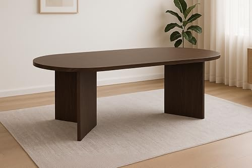 SAM Ovaler Esstisch Ovi 204x90 cm Holz-Optik nussbaum gerade Kante V-Form | 40 mm Tischplatte, Tischbeine, Esszimmertisch