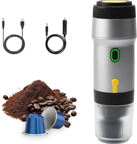 Macchina per Caffè Espresso Portatile 3 In 1,Caffettiera Elettrica Riscaldata per Auto,Compatibile con Capsule NS e Polvere di Caffè Macinato, caffettiera portatile da viaggio per camper, escursioni