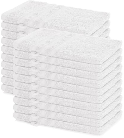 Lavea® 20er Set Waschhandschuh 15x21 cm – Weiß | 100% Baumwolle, weicher Frottee Waschlappen, hautfre&lich, waschbar & strapazierfähig – Frottierserie Elena