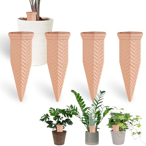 MKNZOME Bewässerungssystem, 4 Stück Tonkegel Bewässerung Zimmerpflanzen Selbstbewässerung Wasserspender Pflanzen Ton Bewässerungskugeln Pflanzen Bewässerung Urlaub für Garten Balkon Pflanze Blumen