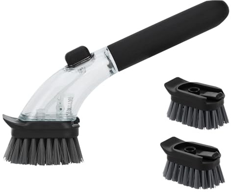 SZDPC Spazzola per piatti con dispenser di sapone, spazzola da cucina con manico per la pulizia di piatti, pentole e lavelli (nero)