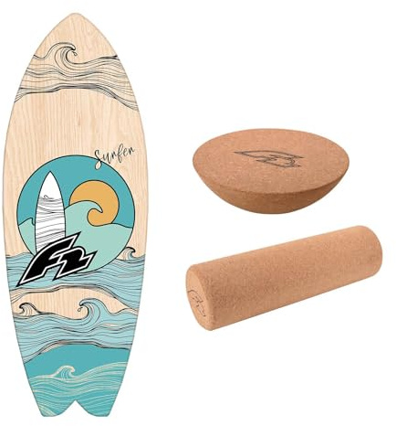 F2 Marken Balance Board Set mit Korkrolle UND Halbkugel Modell wählbar aus Holz für Einsteiger und Profis - Balancetraining, Fitness, Gleichgewichtstraining für Kite Windsurf Wingfoil Wassersport
