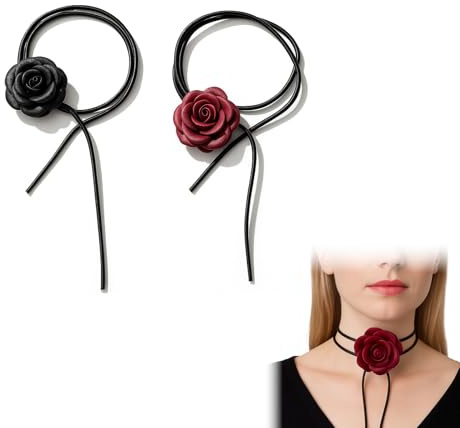 EUYKQNOI Blumen Choker Halskette 2 Stück,Elegante Rosen Choker Schwarz,Verstellbares Gothic Halsband für Frauen,Perfekt für Hochzeit,Party,Valentinstag,Statement Kette,Braut Schmuck,Geschenk Idee