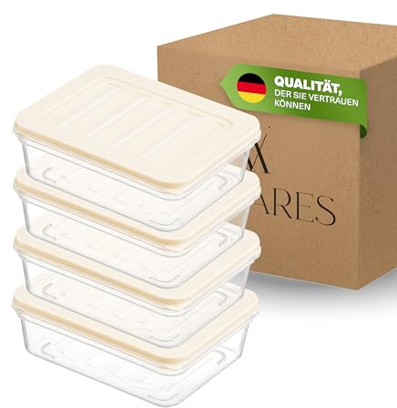 Viwares Stapelbare Gefrierdosen 4er Set, Frostfest bis -25°C, 600ML | Gefrierfach & Kühlschrank Organizer mit Deckel, Wiederverwendbare Frischhaltedosen, Lebensmittel frisch - geruchsfrei lagern