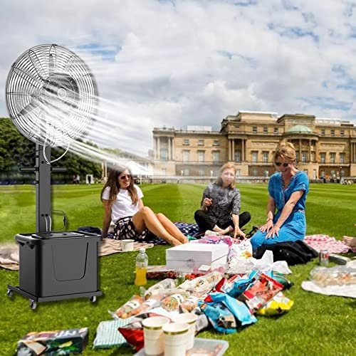 Ventilatore nebulizzatore commerciale per interni ed esterni, ventilatore nebulizzatore generico con serbatoio d'acqua da 12 galloni con oscillazione di 45 gradi, ventilatore a piantana a 3 velocità