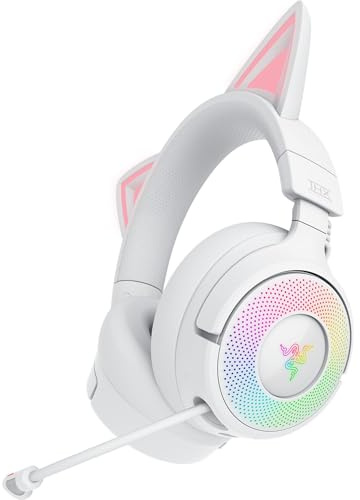 Razer Kraken Kitty V3 Pro Wireless RGB Gaming Headset: Chroma RGB Kitty Ears - 2.4 GHz, Bluetooth 5.3, USB A - Super Wideband Mic - 40mm Drivers - THX Spatial Audio - Comfortable Ear Cushions - White