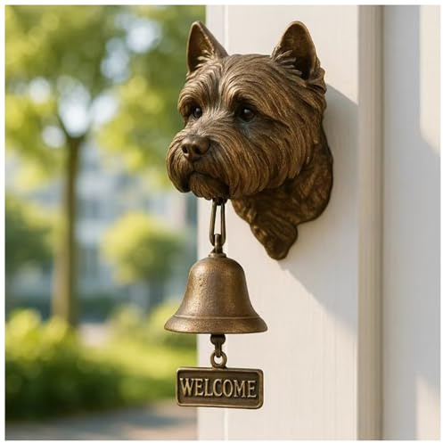 JSvsza Cloche de Bienvenue pour Chien, Cloche de Porte Vintage en Laiton avec Sculpture de Chien réaliste, Cloche Murale Rustique pour entrée de Maison, Portail de Jardin, Magasin, terrasse