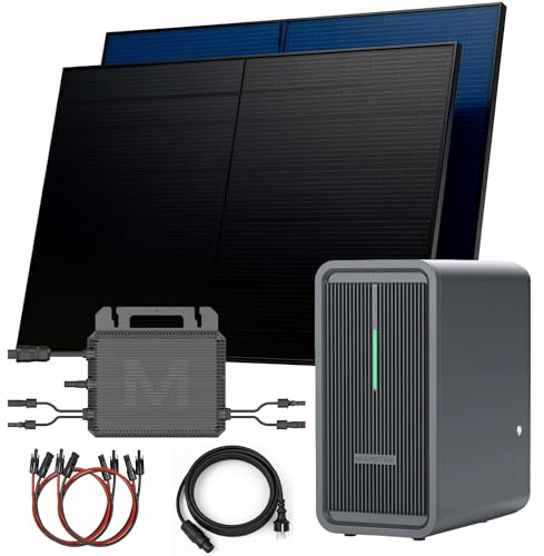 SUNNIVA® 1000W Balkonkraftwerk mit 2,24 kWh Speicher MARSTEK B2500-D, BIFAZIAL FULLBLACK komplett Steckdose, PV Solaranlage Komplettset mit Solarspeicher, 2x 500W N-Type Glas Bifacial Module