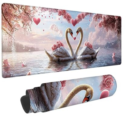 Tapis de Souris de Jeu, 800 x 300 mm XXL Tapis Souris Gaming Grand, Antidérapant Étanche, iExtended Long Clavier Mouse Pad XXL, Accessoire Bureau, pour Gamer, Ordinateur, PC (Lac des cygnes) i-763