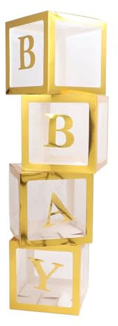 FTVOGUE 4st Genomskinlig Ballonglåda, Pappersballongdekorationslåda för Babyshower, Minimalistisk Stil med Bokstäver (Guld (varmt vitt ljus 3000K))