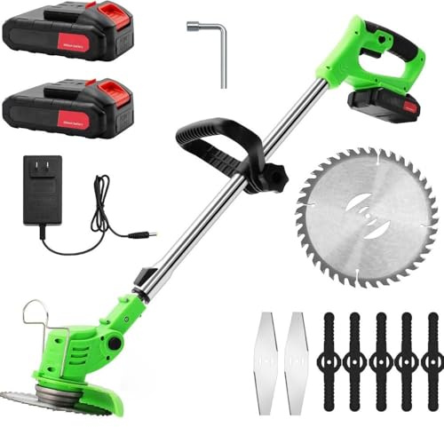 Decespugliatore Senza Fili Doppia Batteria da 48V Tagliaerba con 3 Tipi di Lame Impugnatura Regolabile