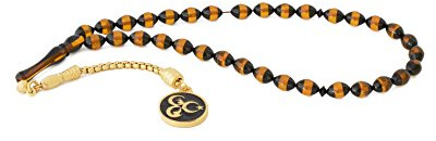 Gök-Türk Gebetskette - Tesbih 33 Perlen Tasbih '3 Hilal' Halbmonde Ay Yildiz Türkisch Bernstein Imitation schwarz gelb