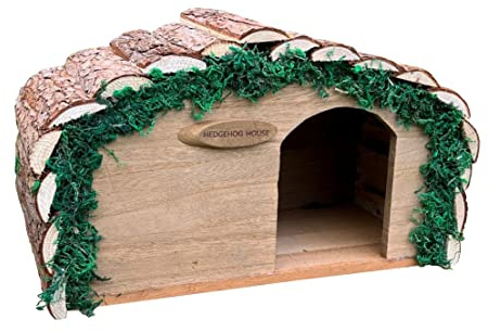 Selections Wooden Hedgehog House Hibernation Shelter with Predator Proof Solid Floor & Bark Roof