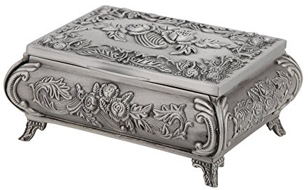Walfront Rechteckige Vintage-Schmuckschatulle aus Metall mit Rosenmuster für Mädchen und Damen